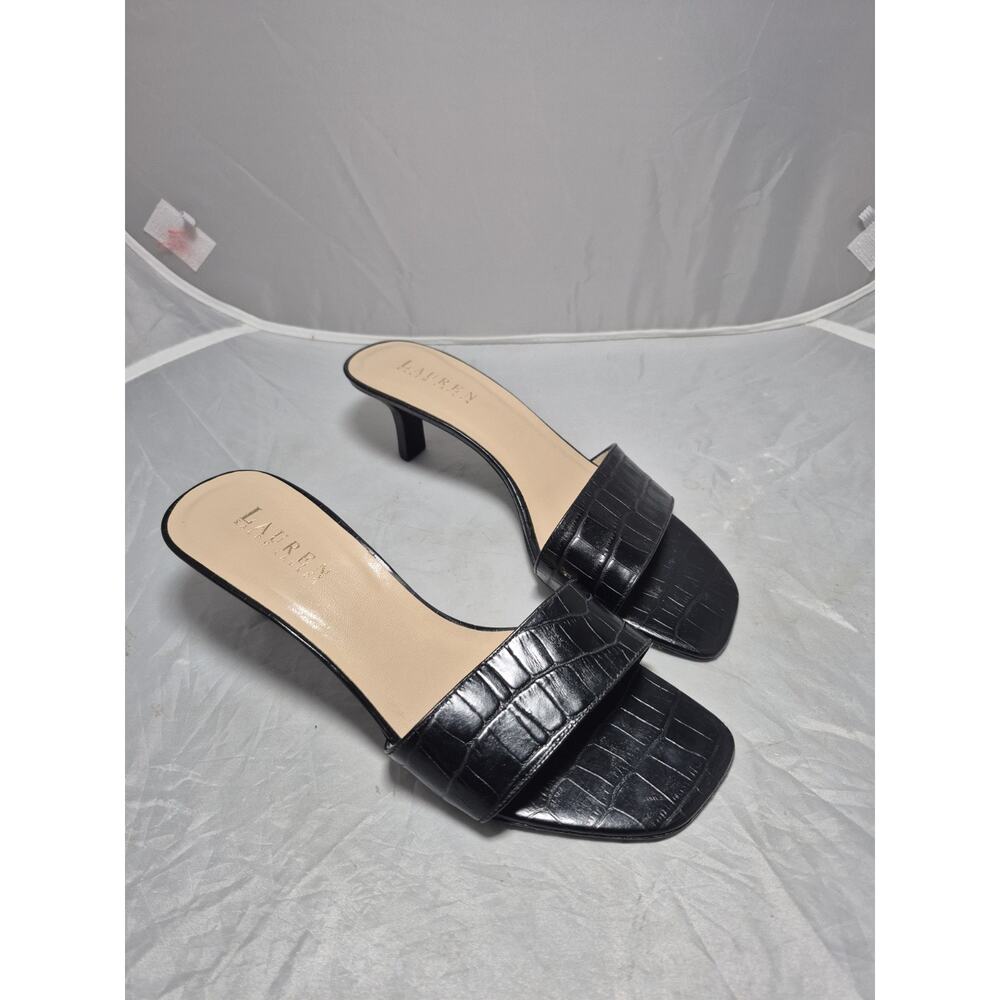 💥 New Lauren Ralph Lauren Heels Shoes 7.5 Slides Croc Embossed Leather
